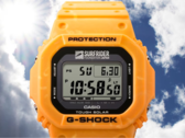 Het Casio Surfrider Foundation Japan samenwerkingshorloge (afbeelding) heeft een heldere, gele kast en band die gemaakt zijn van gemengde kleuren hars op biologische basis. (Afbeeldingsbron: Casio)