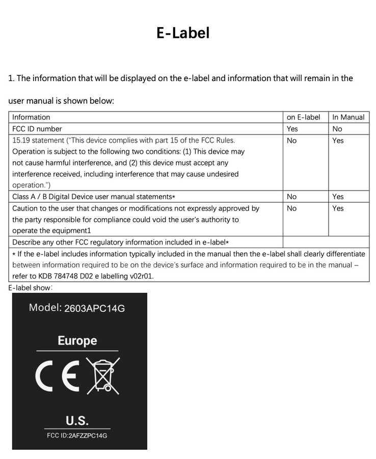 Elektronisch label van de aankomende Xiaomi Poco tablet.