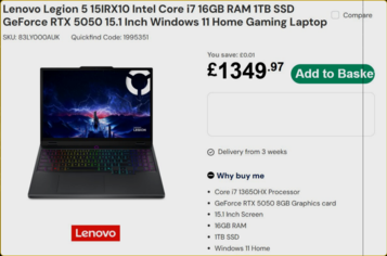Lenovo Legion 5 specificaties en prijs (Afbeelding Bron: Laptops Direct)