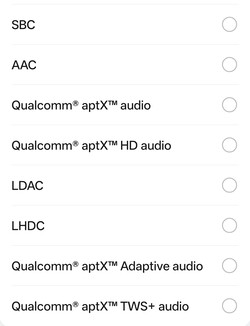 Beschikbare Bluetooth-audiocodecs