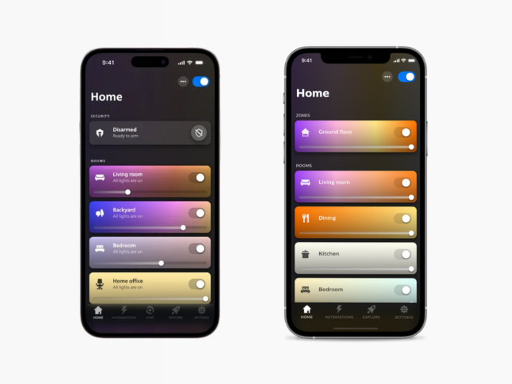 De oude (links) en nieuwe (rechts) versies van de Philips Hue app voor iOS. (Afbeeldingsbron: Philips Hue)