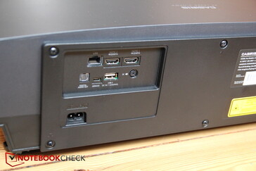 Achterzijde: LAN, 2x HDMI, dig. Audio-uitgang, USB-C, USB-A, voedingsstekker