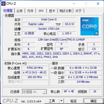 Core i5-13490F CPU-Z. (Bron: wxnod op Twitter)
