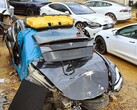 Beschadigde Tesla bij een bergingsbedrijf (Afbeelding bron: Notebookcheck)