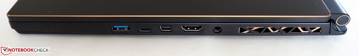 Rechts: USB Type-A 3.1, USB Type-C Thunderbolt, Mini DisplayPort, HDMI, DC-IN