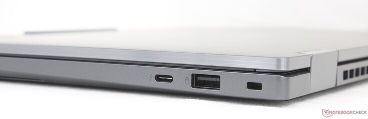 Rechts: USB-C Thunderbolt 4 met DisplayPort 2.1 + Power Delivery (65 W), USB-A (5 Gbps), Kensington-slot