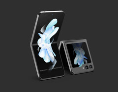 De Galaxy Z Flip5 zal een bruikbaarder cover display hebben dan eerdere Galaxy Z Flip modellen. (Beeldbron: @OnLeaks & MediaPeanut)