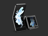 De Galaxy Z Flip5 zal een bruikbaarder cover display hebben dan eerdere Galaxy Z Flip modellen. (Beeldbron: @OnLeaks & MediaPeanut)