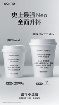 Het ontwerp en de specificaties van de Neo7 Turbo zijn vóór de lancering in hun geheel bekeken. (Bron: Realme via Weibo)