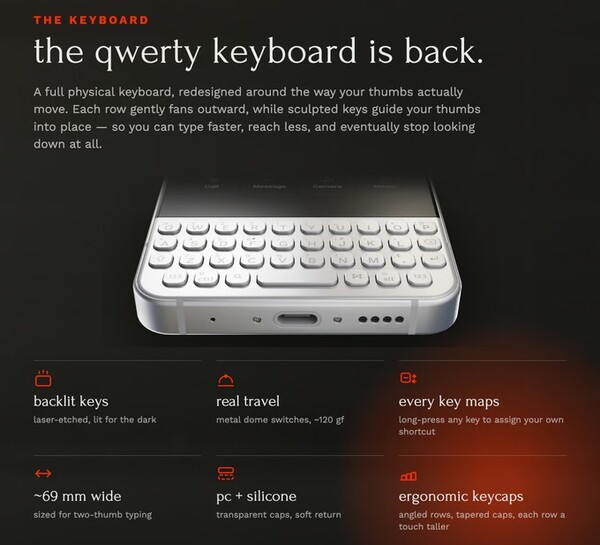 De Minimal Phone 2 beschikt over een verbeterd QWERTY-toetsenbord met achtergrondverlichting.