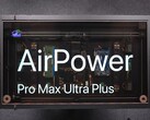 Het door HTX Studio ontworpen, op AirPower geïnspireerde oplaadbureau, waarbij de interne hardware en het transparante scherm zichtbaar zijn.