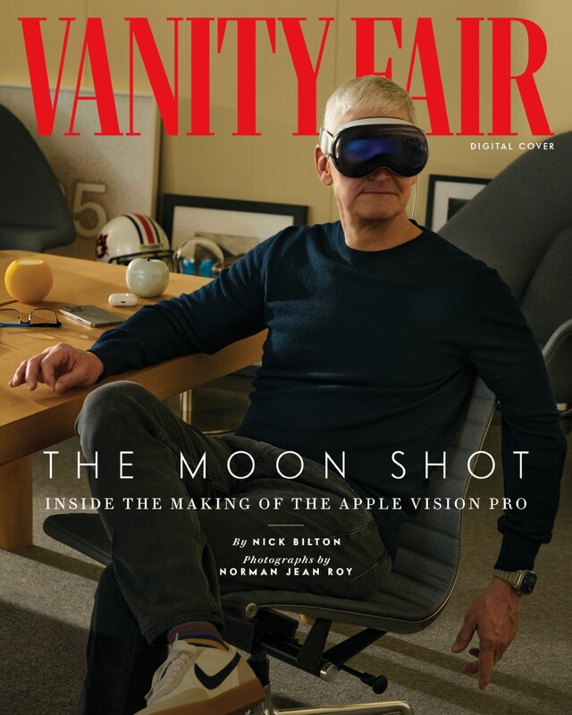 Apple-CEO Tim Cook draagt geen Prada maar Vision Pro. (Afbeelding: Vanity Fair)