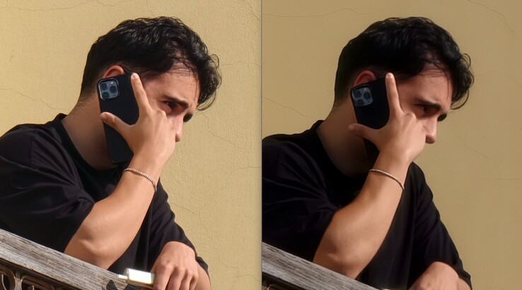 De vergelijking is ook hier duidelijk. Links: Met teleconverter op 400 mm. Rechts: Zonder teleconverter