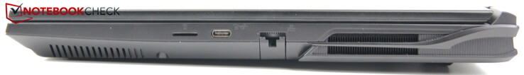 Rechts: MicroSD-lezer, USB-C 3.2 Gen2 (DisplayPort 1.4, G-SYNC compatibel, Power Delivery: geen), RJ45/LAN