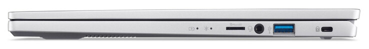 Rechterkant: MicroSD-kaartlezer, audiocombo, USB 3.2 Gen 1 (USB-A), sleuf voor een Kensington-slot