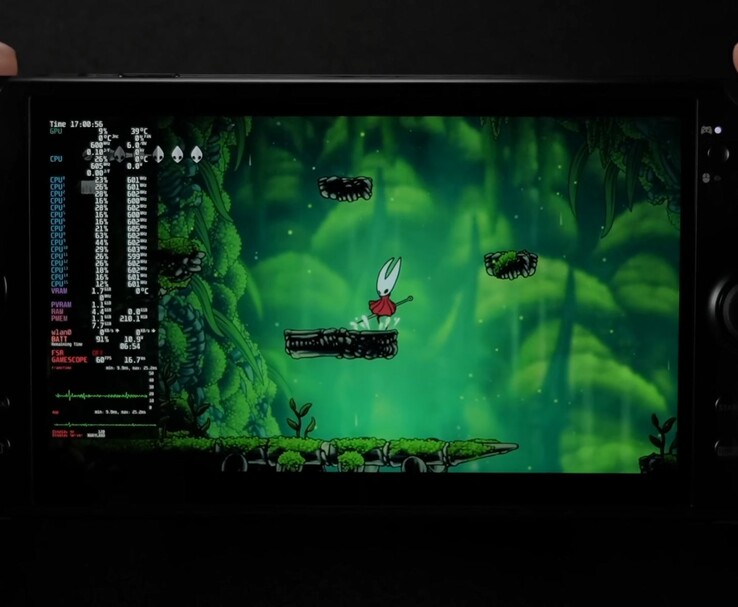 GPD Win 5 draait Hollow Knight: Silksong op SteamOS op 6 W TDP met een vergrendelde 60 FPS. (Afbeeldingsbron: ETA Prime via YouTube)