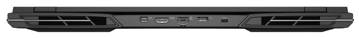 Achterkant: Mini DisplayPort 1.4a (G-Sync), HDMI 2.1 (G-Sync), Gigabit Ethernet, voedingsaansluiting, Kensington-sleuf