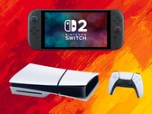 Switch 2 en PS5 consoles getoond op kleuren van Spaanse vlag (Afbeelding bron: Nintendo of America, Sony PlayStation met bewerkingen)