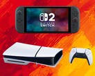 Switch 2 en PS5 consoles getoond op kleuren van Spaanse vlag (Afbeelding bron: Nintendo of America, Sony PlayStation met bewerkingen)