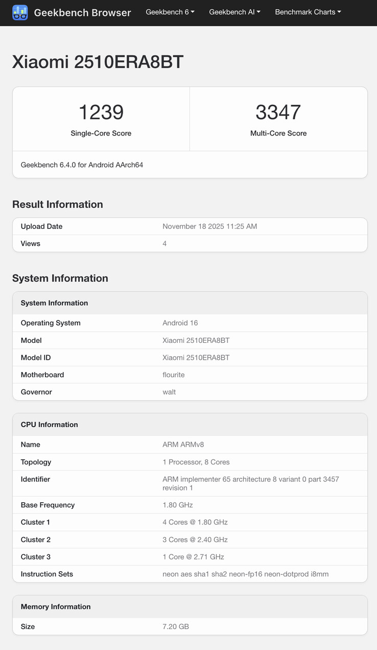 (Afbeeldingsbron: Geekbench)