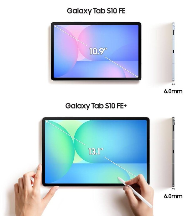 De Galaxy Tab S10 FE zal een veel kleiner scherm hebben dan de Galaxy Tab S10 FE+. (Afbeeldingsbron: Evan Blass)