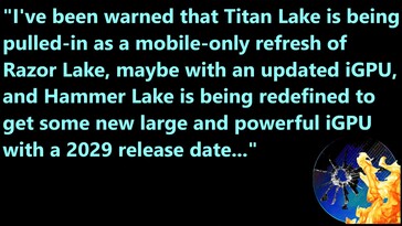 Intel Titan Lake en Intel Hammer Lake gelekt. (Afbeeldingsbron: Moore's Law Is Dead op YouTube)