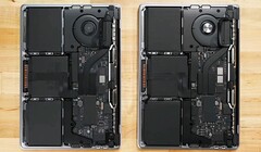 Spot het verschil: de M1 MBP 13 vergeleken met de M2 MBP 13. (Afbeelding bron: iFixit)