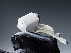 De nieuwe OnePlus 100 W GaN lader kost ongeveer $28 in China. Afgebeeld: de steen en de meegeleverde kabel. (Afbeeldingsbron: OnePlus)