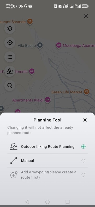Een screenshot van de Amazfit Routeplanningsfunctie in de Zepp App. (Afbeeldingsbron: Notebookcheck)