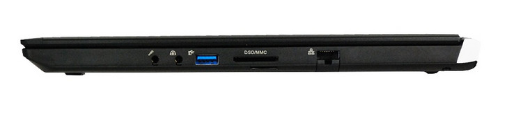 Rechts: 3.5-mm-microfoon, 3.5-mm-koptelefoon, USB 3.0, SDXC-kaartlezer, mini-SIM, Gigabit RJ-45, Kensington Lock (Bron: Eurocom)