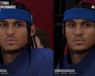 Visueel verschil in de weergave van tekens in NBA 2K27 met en zonder DLSS 5.