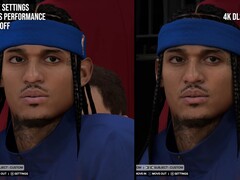 Visueel verschil in de weergave van tekens in NBA 2K27 met en zonder DLSS 5.