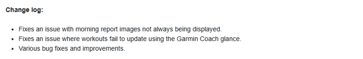 De release notes voor bètaversie 14.05 voor de Garmin Venu 3 en vivoactive 5 smartwatches. (Afbeelding bron: Garmin)