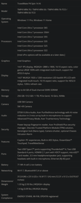 Kenmerken TravelMate P4 Spin 14 AI