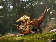 Afbeelding uit het spel Turok: Origins met een dinosaurus. (Afbeeldingsbron: Steam)