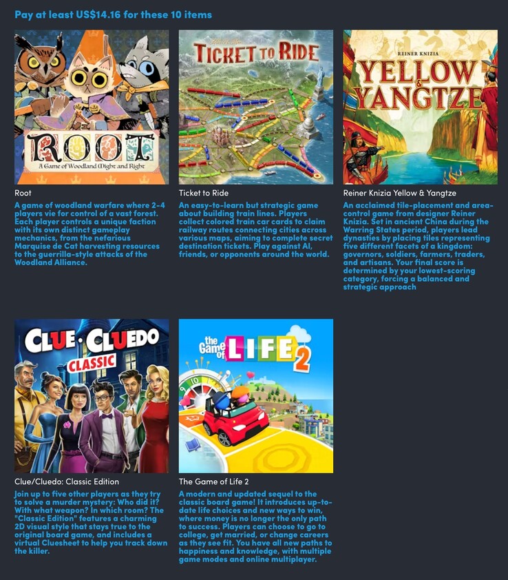 De extra vijf games die worden ontgrendeld na betaling van $14,16. (Afbeeldingsbron: Humble Bundle)