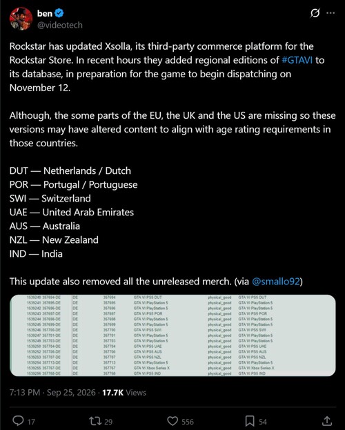 Rockstar Store: regionale codes voor GTA 6 weergegeven