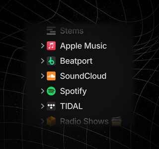 Zwart kader met de logo’s van de streamingdiensten die beschikbaar zijn in Serato