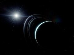 Een illustratie van een kunstenaar met Uranus en enkele ringen.