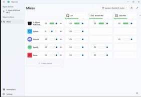 Bronnen (hardware/software) links, toegewezen aan mixen rechts