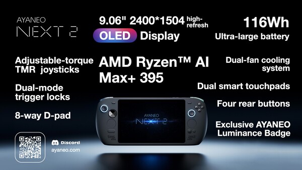 De Ayaneo Next 2 krijgt een variant met een Ryzen AI Max+ 395 processor.