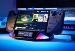 Een Steam Deck-apparaat bevestigd aan een dock (Afbeelding bron: Dockcase)