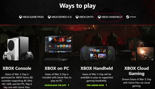 Xbox Handheld-logo te zien op de website van Gears of War: E-Day