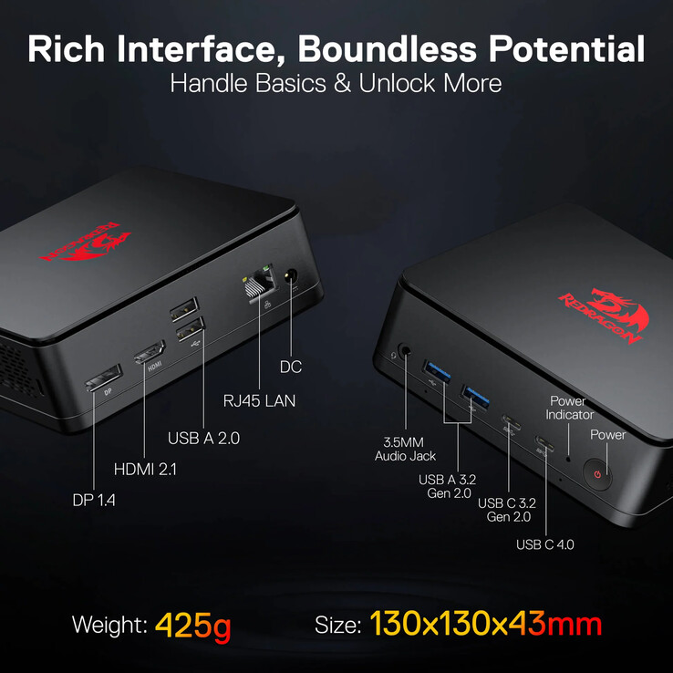Redragon MPC745 mini PC poorten selectie. (Afbeeldingsbron: Redragon)