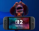 Een geïrriteerde Donkey Kong staat achter de Switch 2 console (Afbeelding bron: Nintendo of America met bewerkingen)