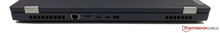 Achterkant: RJ45, USB-C (3.2 Gen2, DisplayPort ALT-Mode 1.2), 2x Thunderbolt 3 (USB-C 3.2 Gen2, DisplayPort ALT-Mode 1.4), voeding