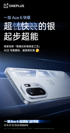 De OnePlus Ace 6 in Quick Silver. (Afbeeldingsbron: OnePlus)