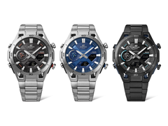 Van links naar rechts: de Casio Edifice ECB-2300D-1A, ECB-2300D-2A en ECB-2300DC-1A. (Afbeeldingsbron: Casio)