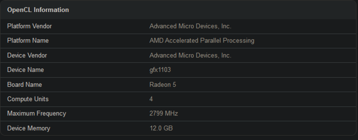 AMD Ryzen 5 8600G iGPU informatie (afbeelding via Geekbench)