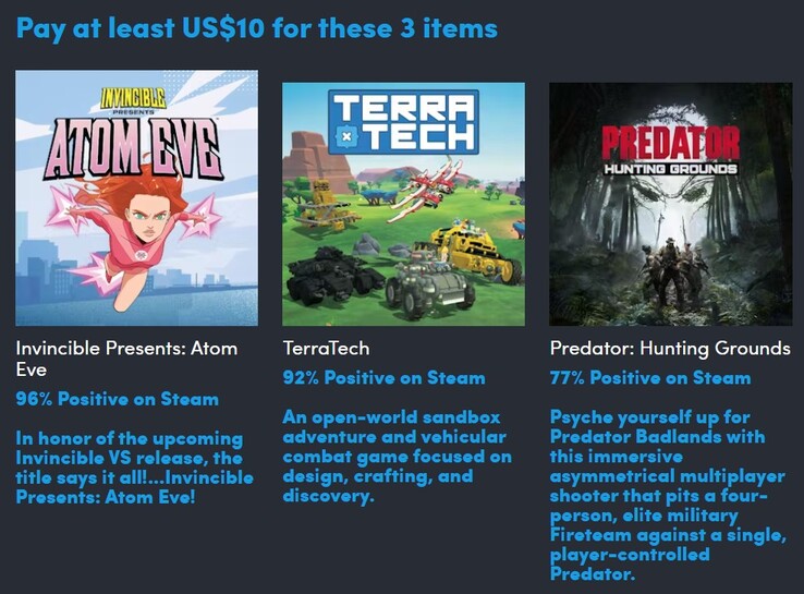 Het eerste niveau bevat deze 3 spellen (Afbeelding bron: Humble Bundle)